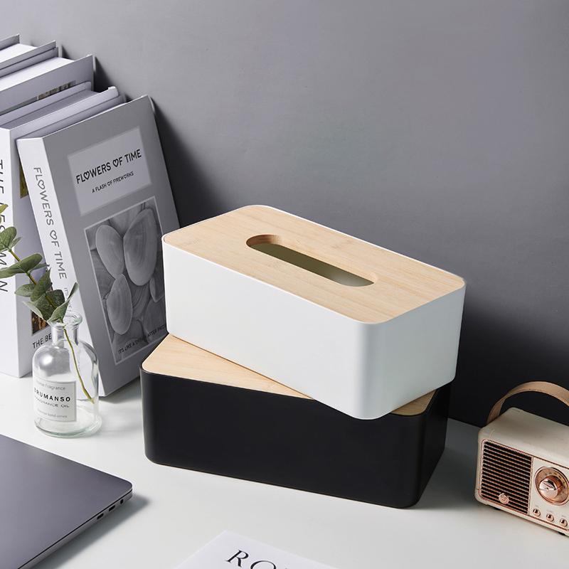 1Pc Luxurious Bamboo Rectangular Tissue Box Cover - Waterproof, Elegant Holder For Disposable Paper Facial Tissues