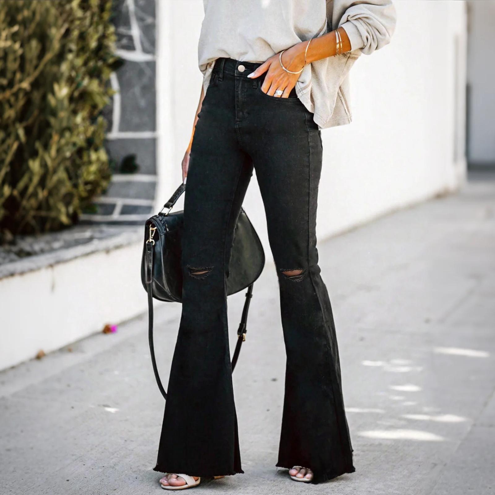 

Women s Trousers Large Size Stretch Jeans Loose Semi-Elastic Pants S чёрный