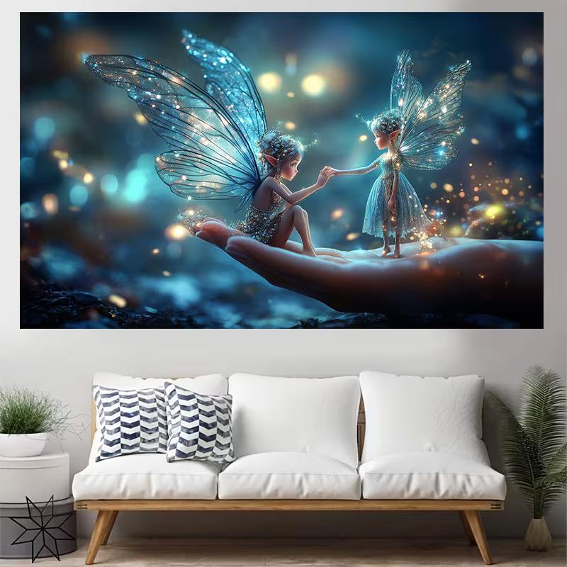 2D Bokeh Night Two Elfin Fairies Holding Hands Backdrop 47.2x31.5inch/120*80cm