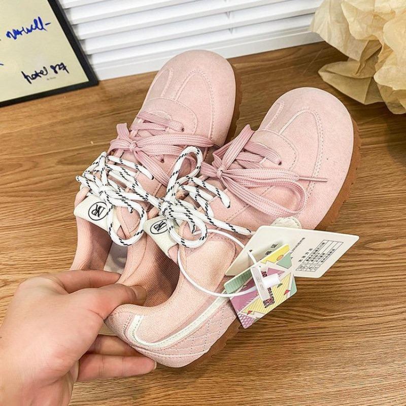Versatile double lace-up pink women's board shoes spring new soft-soled comfortable casual sports shoes