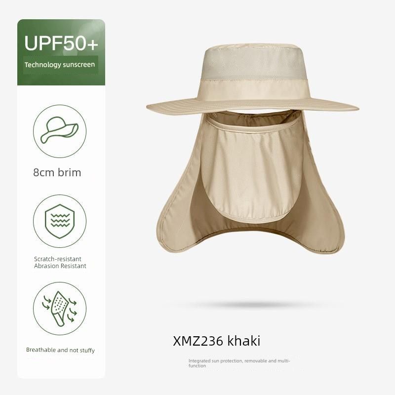 

Summer Outdoor Sun-Shade Sun Protection Fishing Hat Extra Large Brim Breathable Wicking Quick-Drying Bucket Hat Removable Men XMZ236 khakis All yards