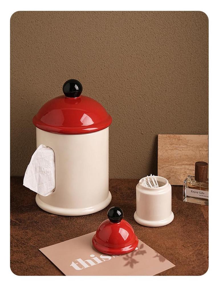 Beihanmei Ceramic Toothpick Holder & Swab Jar: Cute, Creative Storage for Living/Dining Room.