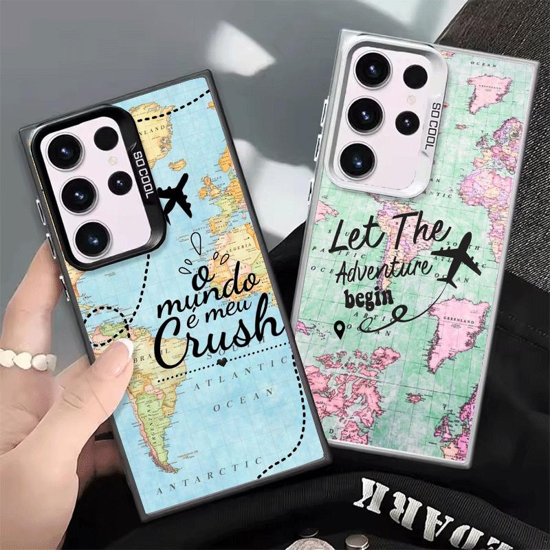 Travel Map Artistic Pattern Shockproof Phone Case for Samsung Galaxy S26 Edge S25 Ultra S24 FE S23 Plus S21 Cover Anti Fall Fund