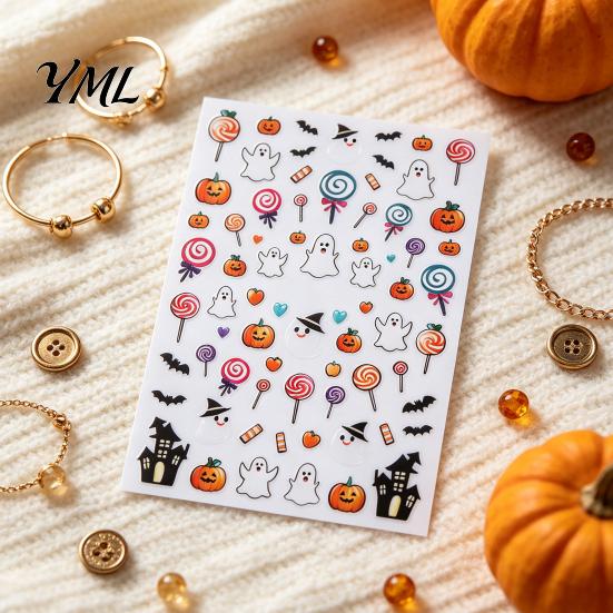 Halloween Theme Nail Art Stickers, Cartoon Pumpkin Ghost Bat Decals for Holiday Decorations, Self-Adhesive Manicure Stickers Women DIY