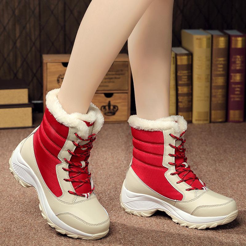 Outdoor Fashion Winter High-top Women's Shoes, Student Lace-up Mid-tube Snow Boots, Women's Cotton Shoes