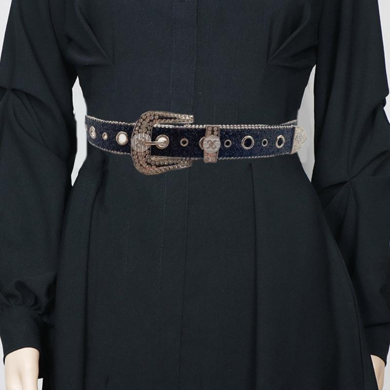Women Large Eyelet Belt for Jeans Skirt Bead Trim PU Leather Belt Subculture Pants Belt  Girl Clothing Waist Decors