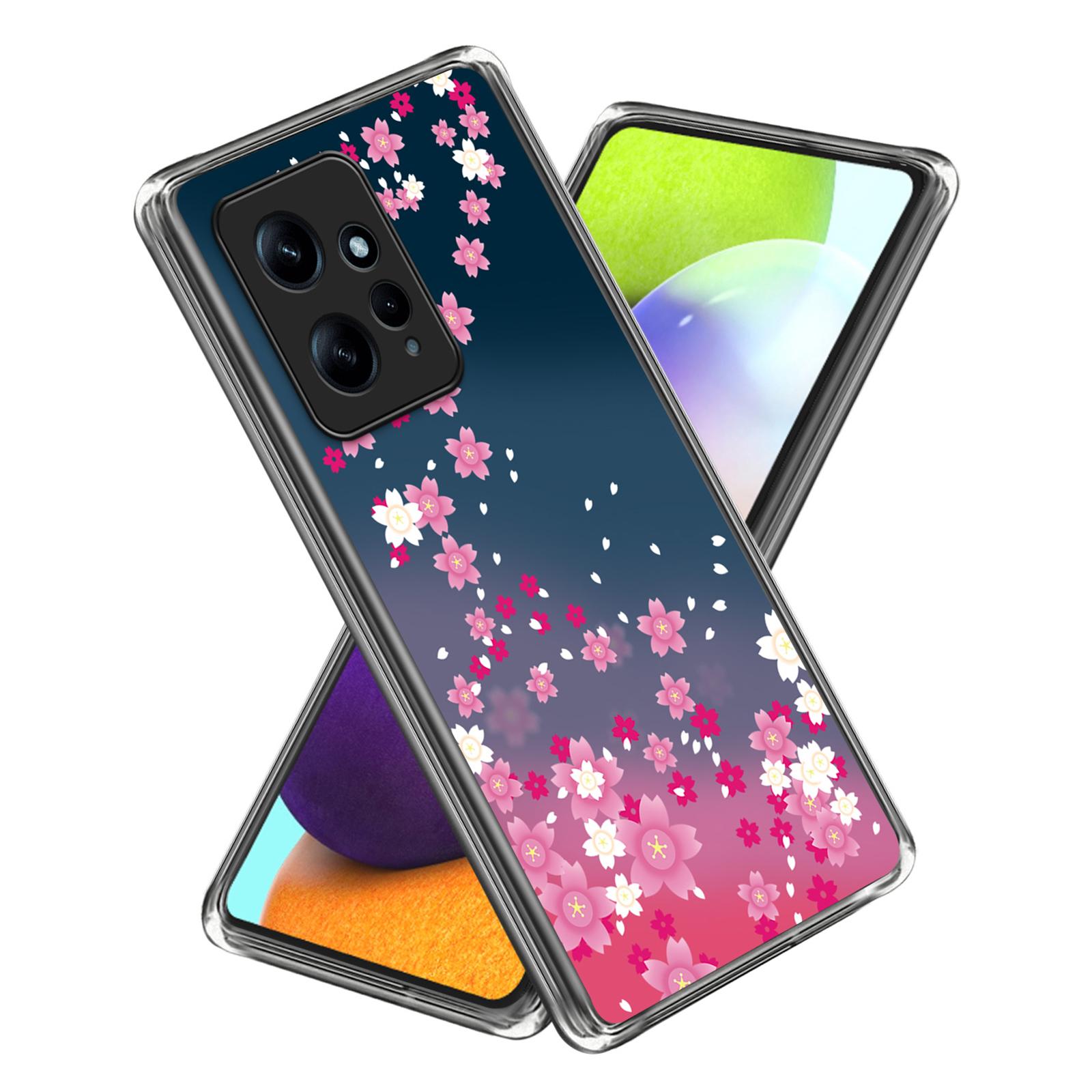 

For Xiaomi Redmi Note 12 4G Case Scratch-Proof TPU Pattern Printing Back Phone Cover Pink Flowers