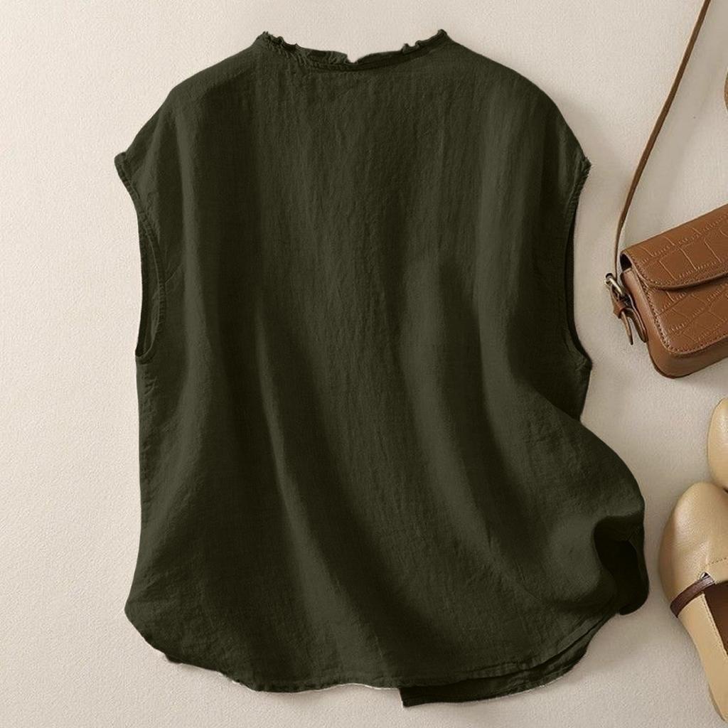Women's Vintage Cotton And Linen Casual Loose Button-up Vest Top