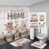 Tulip Flower Basket Rustic Wood Panel Shower Curtain And Rug Bathroom Set Home Washable Hanging Curtain Bath Mats Bathroom Decor