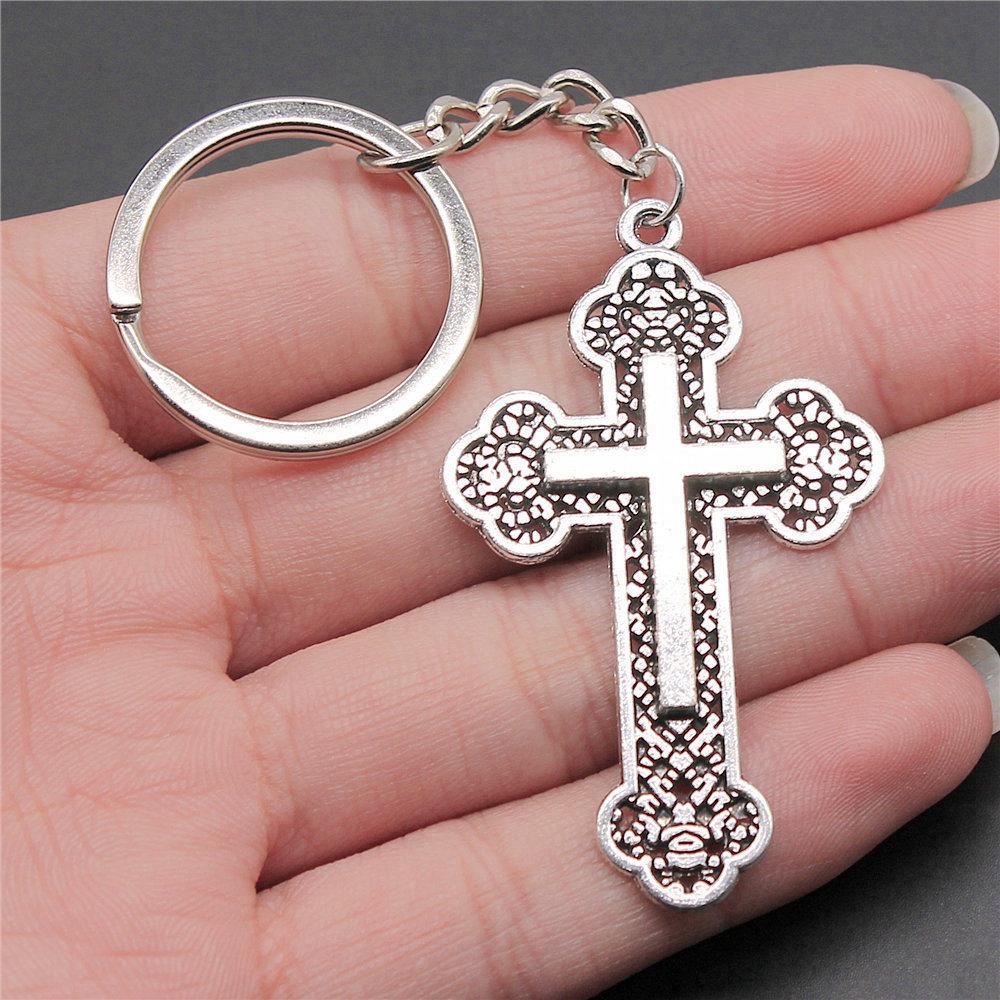 Cross Religious Amulet Keychain for Family Trendy Cute Fathers Day Gift Streetwear Key Organizer