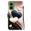 Handmade PU Leather Flip Case for Motorola Moto G35 Anti-Slip Shockproof Cover with Wrist Strap & Heart/Rose Cat Designs
