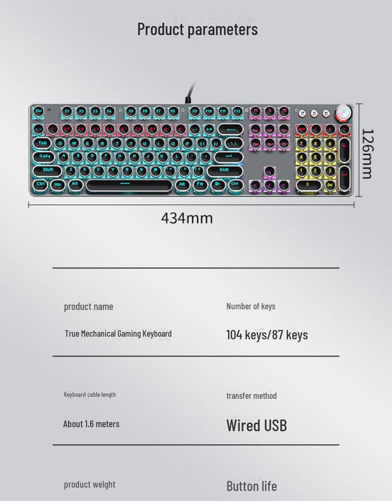 Wired TK100 Retro Steampunk Mechanical Gaming Keyboard with Blue Axis and Knob