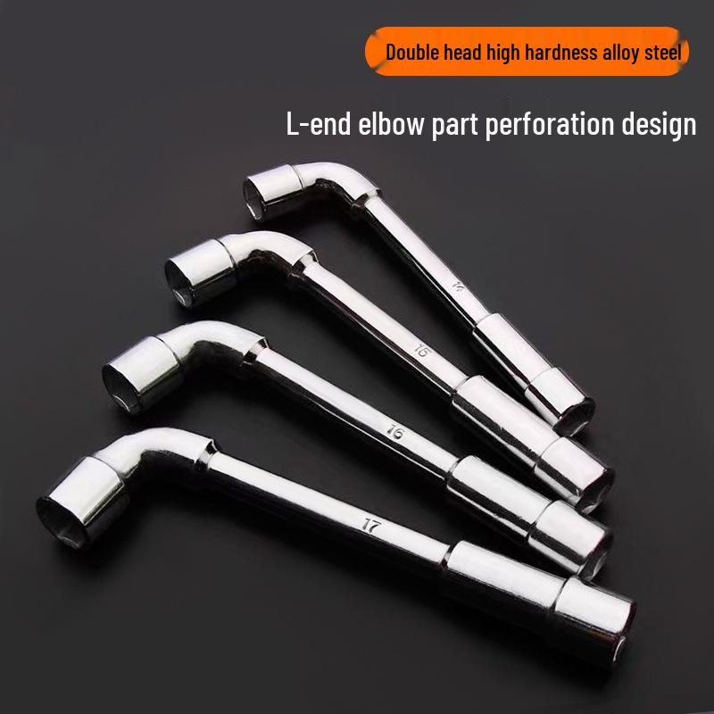 Custom Chrome Vanadium L-Shaped Socket Wrench: Mirror Finish, 6-19mm Pipe Elbow Tool.
