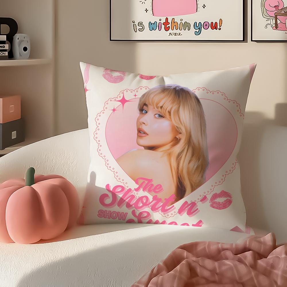Modern Pop Beautiful Singer SSabrina Carpenter Cushion Cover Pillowcase Short Plush Invisible Zipper Room Sofa Cushion Cover