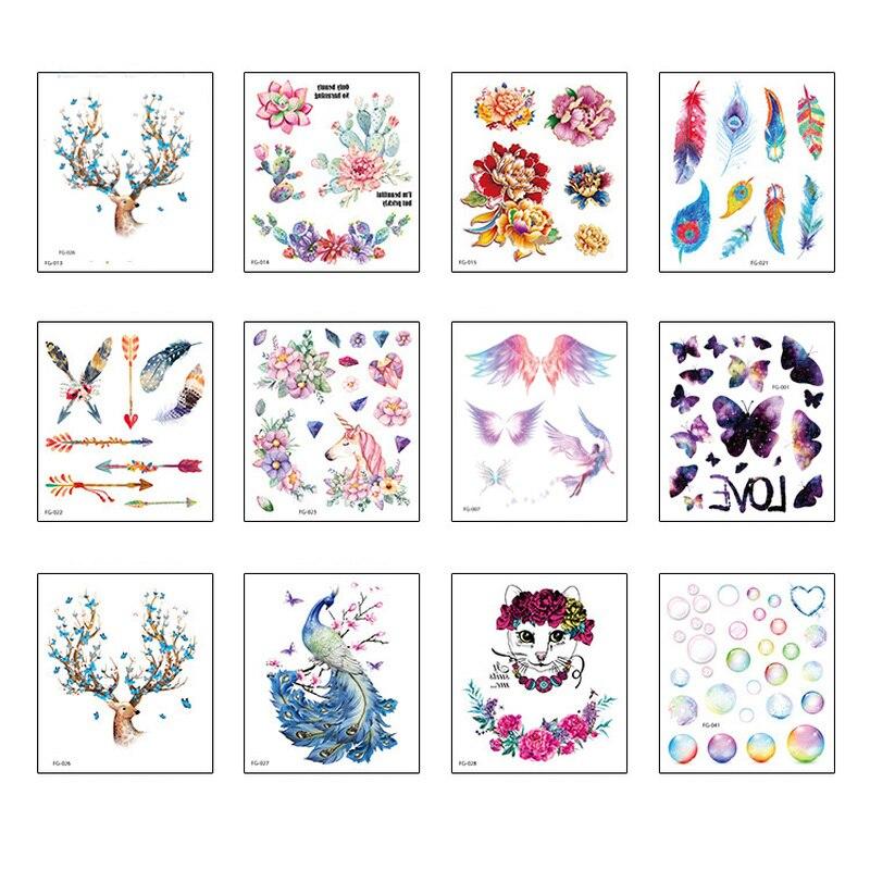 Naiste lilled, ajutised tätoveeringud kleebised veekindlad käed kehakunsti kleebis ühekordselt kasutatav liblikas tätoveering ajutine