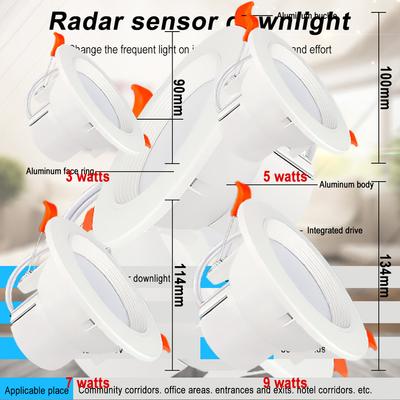 5W/7W/9W LED Radar Sensing Ceiling Lamp Downlights For Bathroom Stairs Balcony AC220V With Intelligent Radar Sensor Lighting