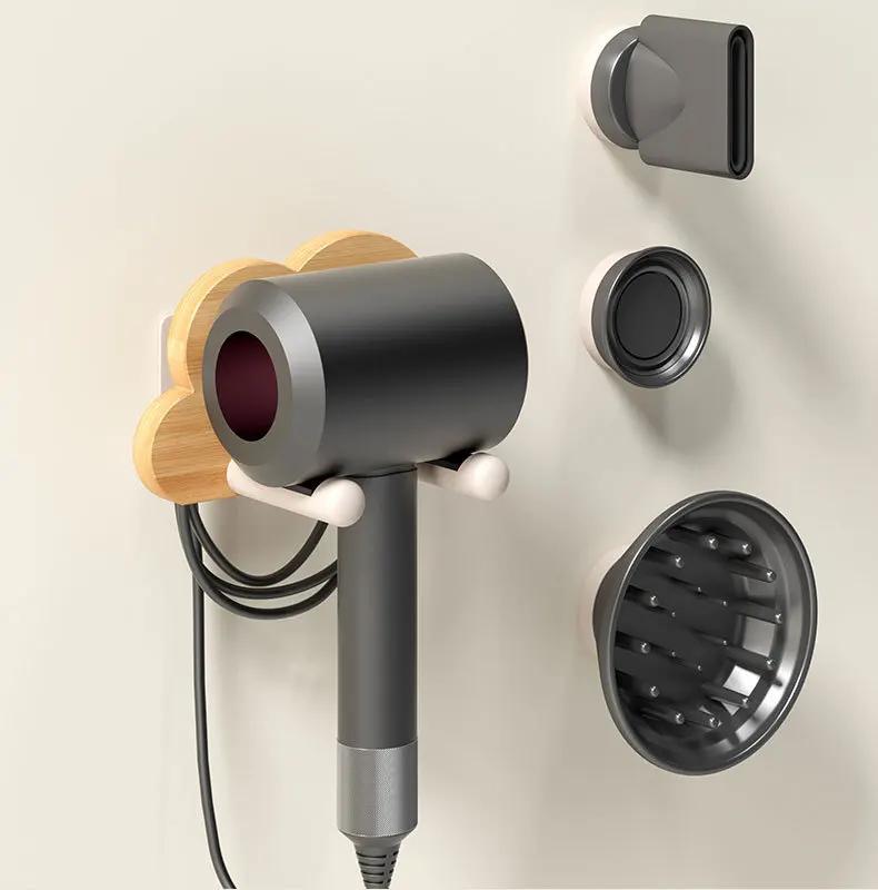 Wood Hair Dryer Rack Light Luxury Bathroom Wall-mounted Bracket Hair Dryer Hanger Air Drum Storage Rack Storage Rack