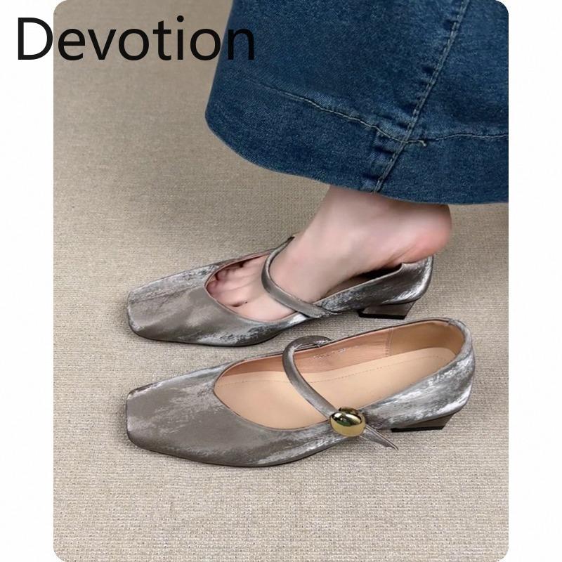 Single-heeled Ballet Shoes for Women Retro One-shoulder Buckle Shoes Devotion