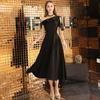 Evening Dress New Black Elegant Slanted Shoulder Celebrity Annual Meeting Medium and Long Dress Dress
