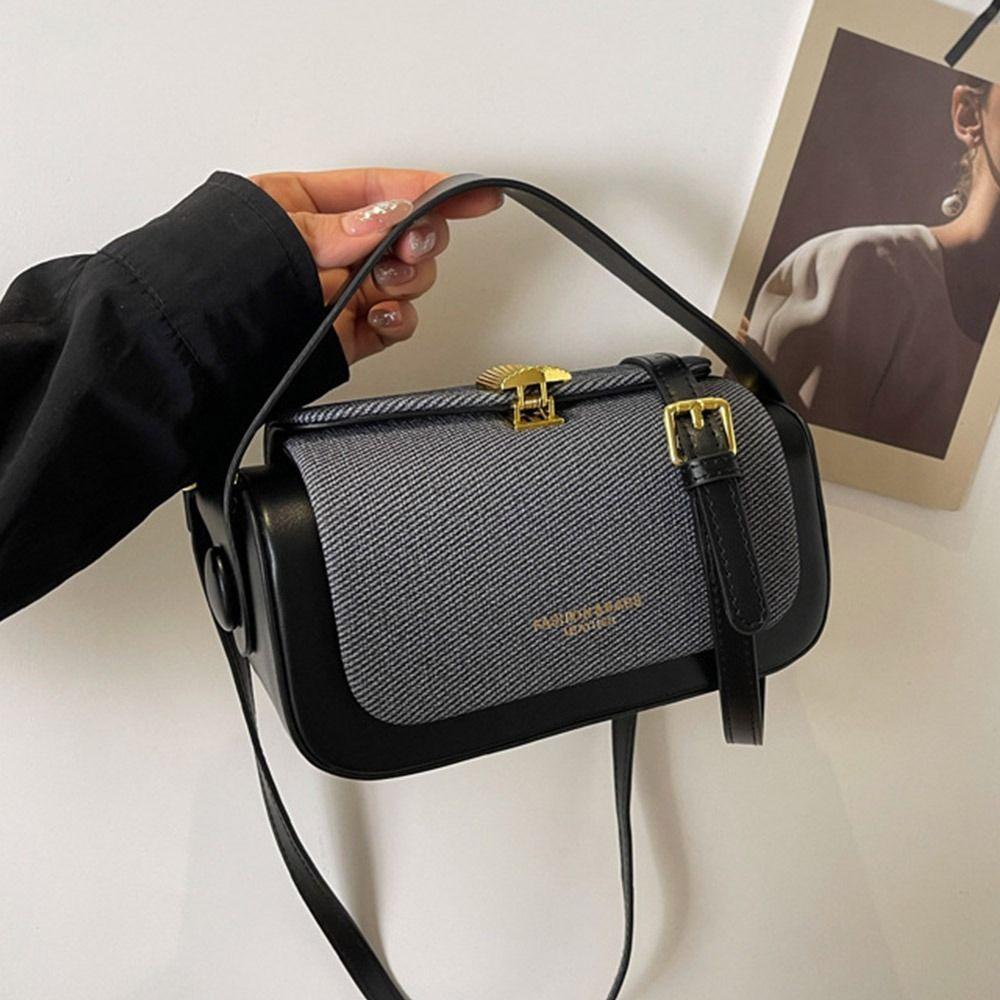 Chic Solid Color Shoulder Bag Box Shape Large Capacity Flap Handbag Leather Shoulder Satchels Women Evening Box Shape
