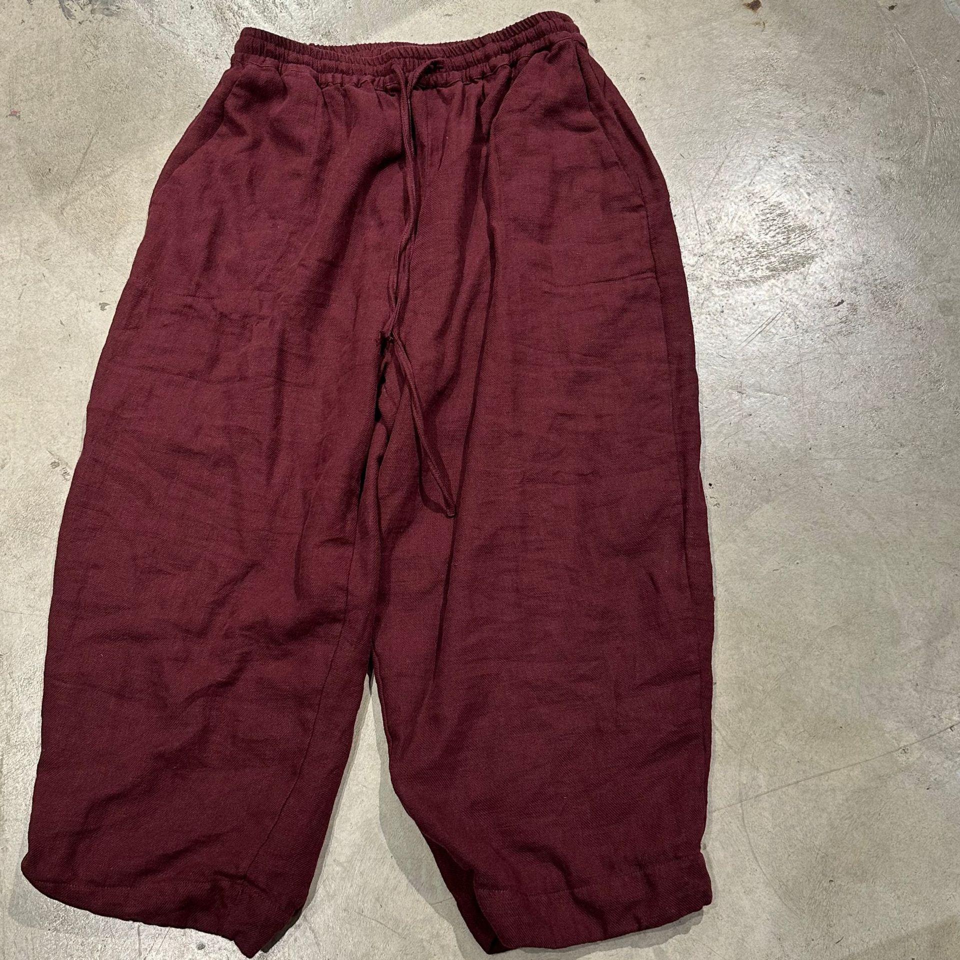 

Johnature Women Vintage Winter Straight Pants Elastic Waist Solid Color Trousers Loose Pockets Pants One Size вина червоного кольору