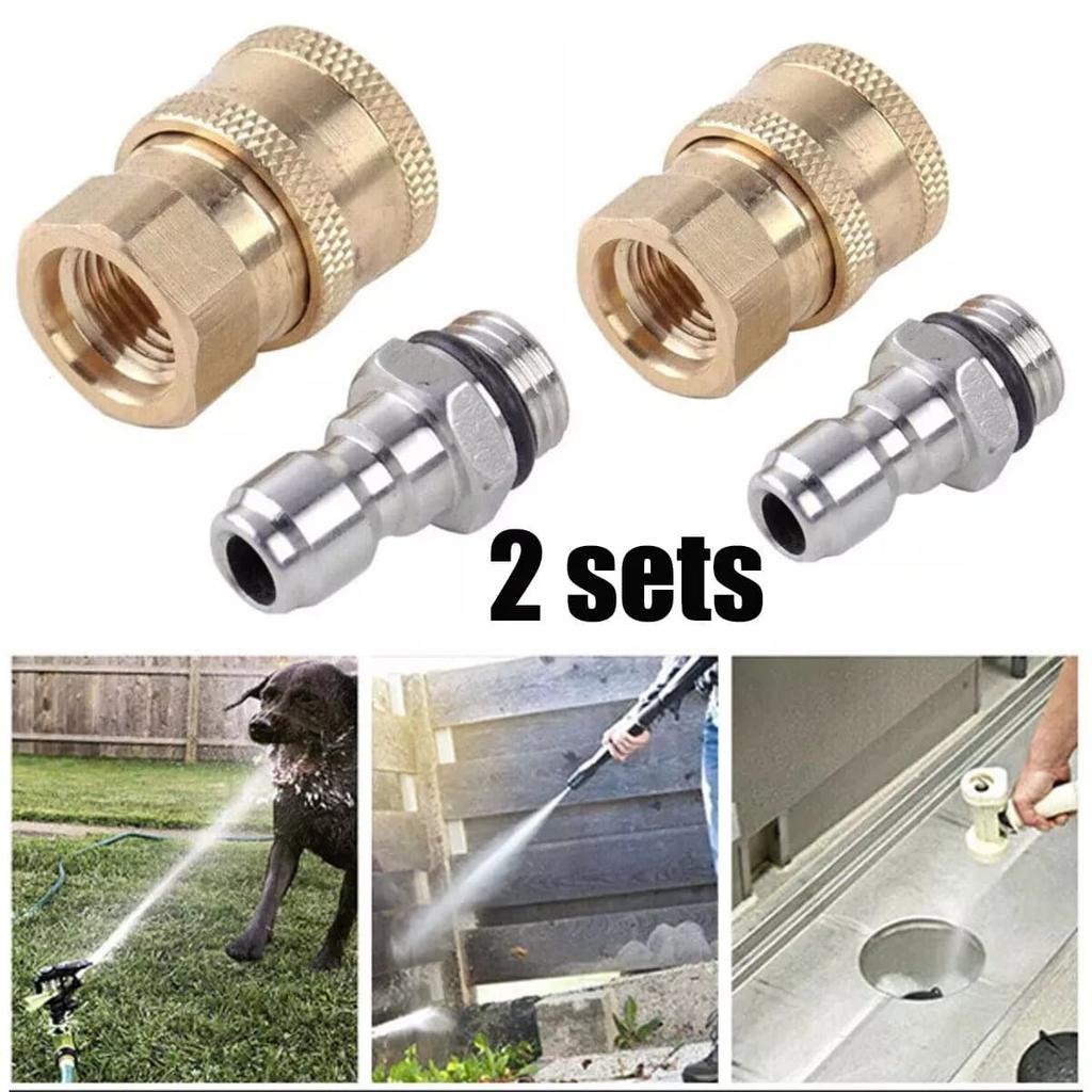 2Sets 1/4 Inch Quick Release Connect Fitting Pressure Washer Coupling Universal Adapter Durable For High Pressure Washer Hose