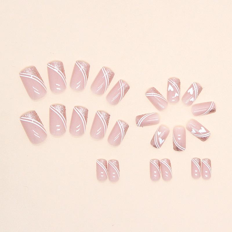 Mittellanger und langer europäischer quadratischer einfacher Blitz Französisch trägt Rüstung süße Liebe einfache Linie Nail Art Stück gefälschter Nagel
