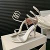 Sandals SummerSocialiteDiamond Thin Belt Snake Wrap Foot FashionHigh Heel Thin Heel Round Toe Open Toe Women's