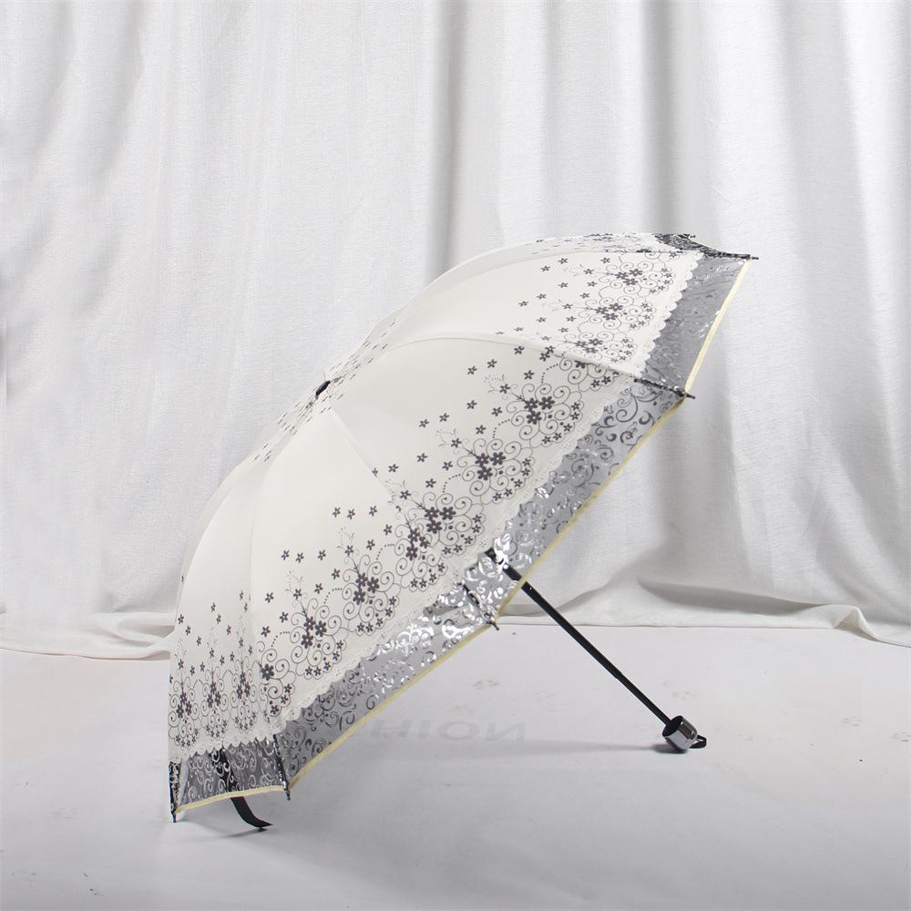 Lace Sand Ten New Edge Bone Double Sun Umbrella Thickened Vinyl Parasol Weather Rain Folding Umbrella Women