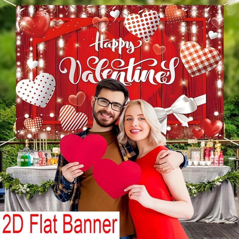 1Pcs Happy Valentines Day Red Heart Bow Decoration Background Romantic Backdrop Decorations For Photo Studio Photo Booth Party