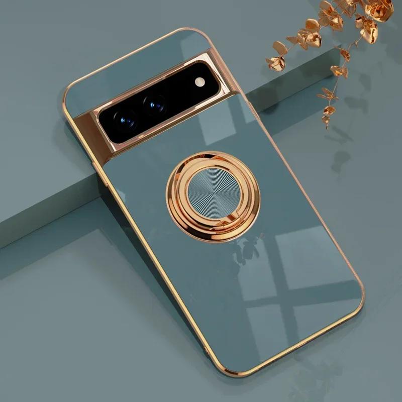 Stylowe etui z powłoką, miękki silikon, odporne na wstrząsy, do Google Pixel 10 9 8 7 Pro XL 9A 8A 7A, z magnetycznym uchwytem-pierścieniem samochodowym, osłona ochronna
