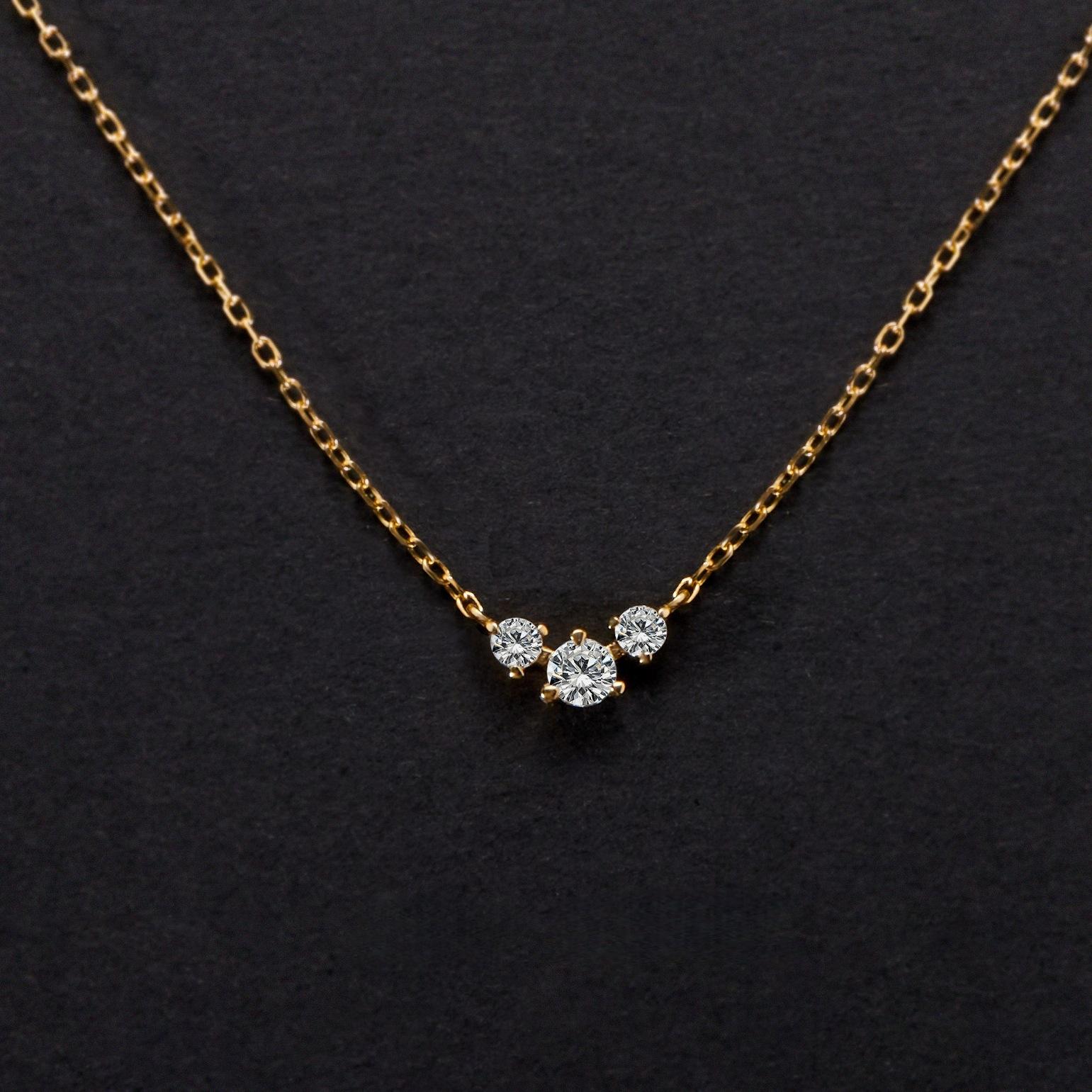 

925 Sterling Silver Plating 18K Gold Inlaid Three 5A Zircon Pendant Necklaces for Women Fashionable Temperament Simple Jewelry Gold