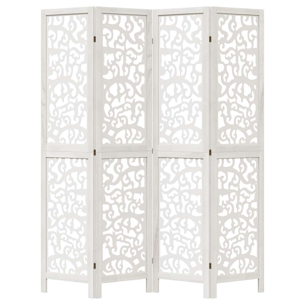 4 Piece Room Divider White Solid Paulownia Wood