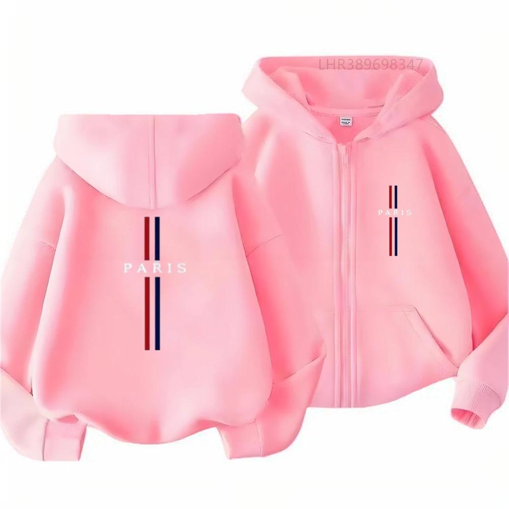 Kinderjacke Reißverschluss Stil Kapuzenpullover Mädchen Jungen Alter 3-12 Kinder Mode Schwarz Rosa Herbst Langarm Kleidung Markenaufdruck