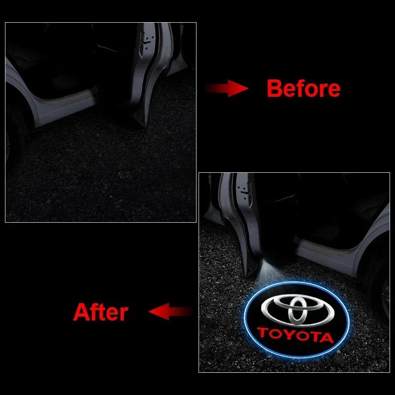 2 Piezas Luces de Bienvenida Inalámbricas HD con Logo en Puerta de Coche Proyector LED Decoración para Toyota TRD GR Yaris Rav4 E150 E120 Land Cruiser 200 Chr Corolla