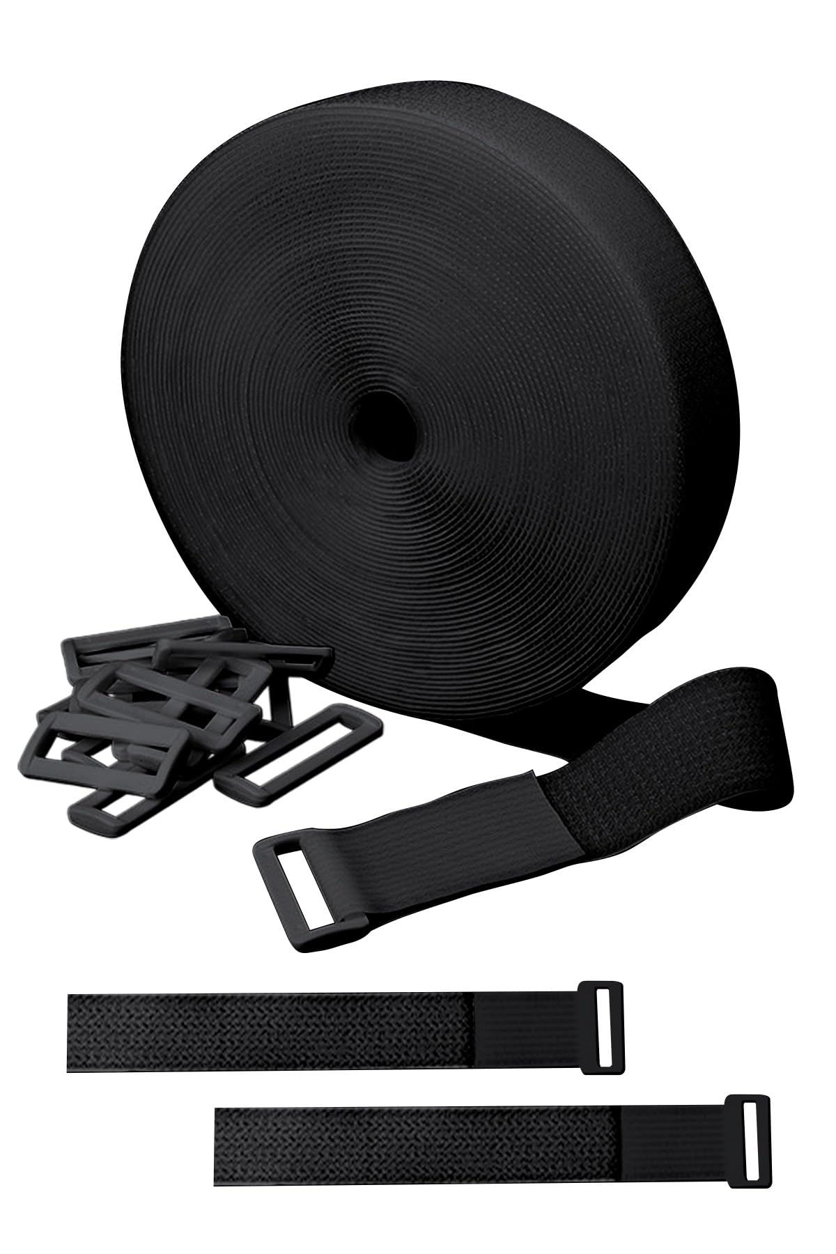 

AP LAB Velcro Bands, Roll of Cable Ties, Customizable Cut, Ideal for Cable Management, 2cm x 10m, Includes 40 Buckles (Black)