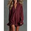 Women S Long Sleeve Bohemian Mini Dress With Ruffle Hem
