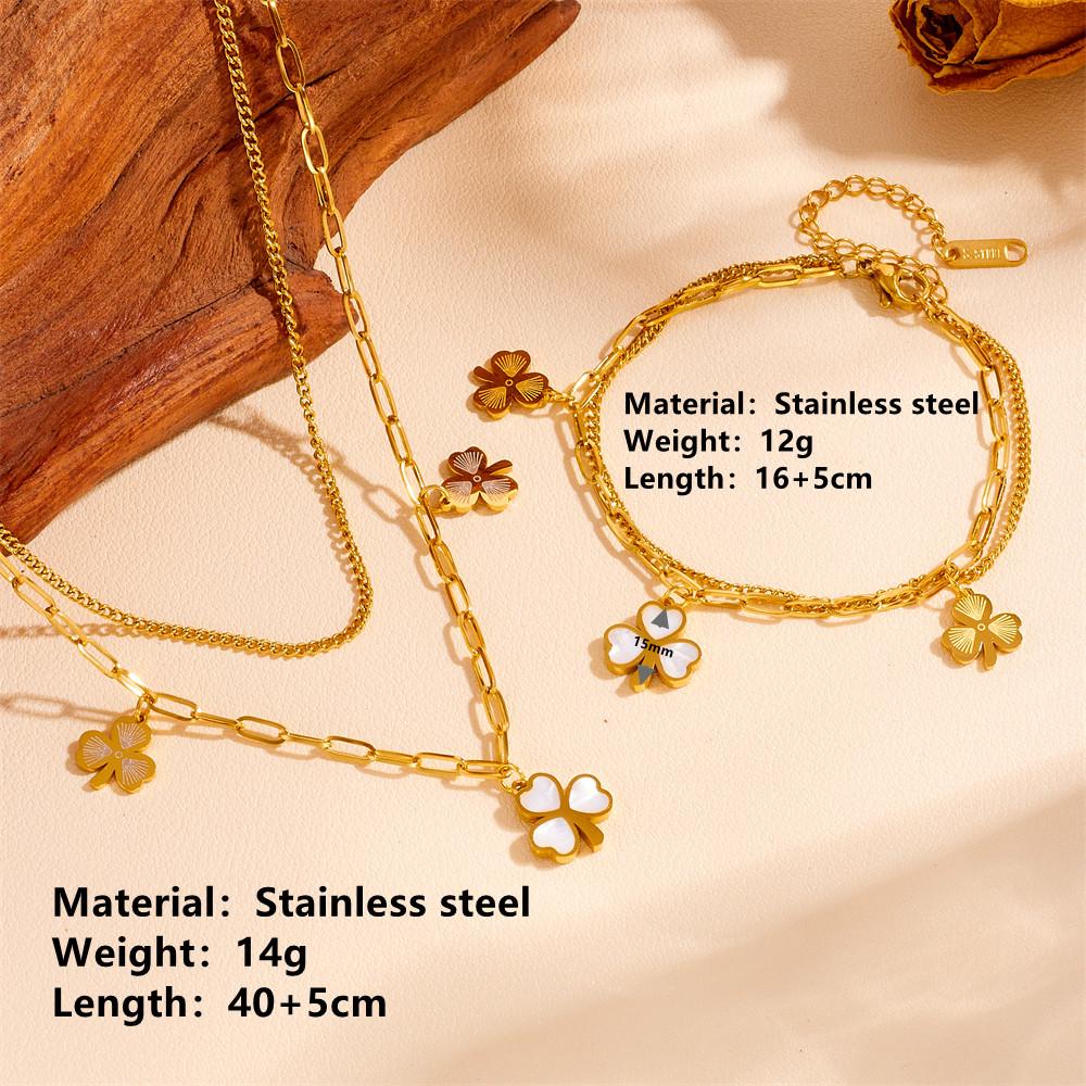 Stainless Steel Four-Leaf Clover Double Layer Anklet - Women's Trendy Titanium Steel, Colorfast Design