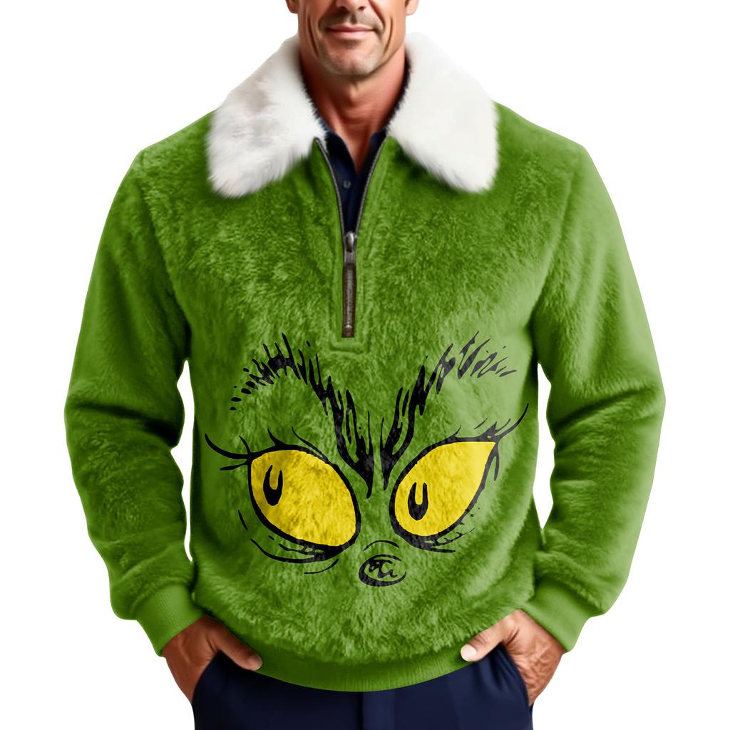 Men's Christmas Print Stand Collar Fleece Sweatshirt