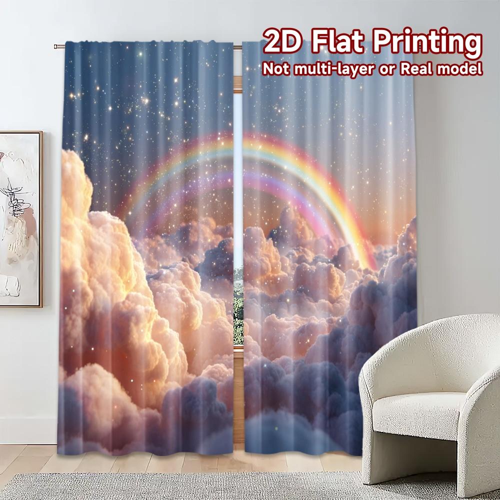 Flat Printing Curtains Without Rod Skyrainbowdream Curtain Versatile Polyester Decorations Set Of 2 Modern Made Washable