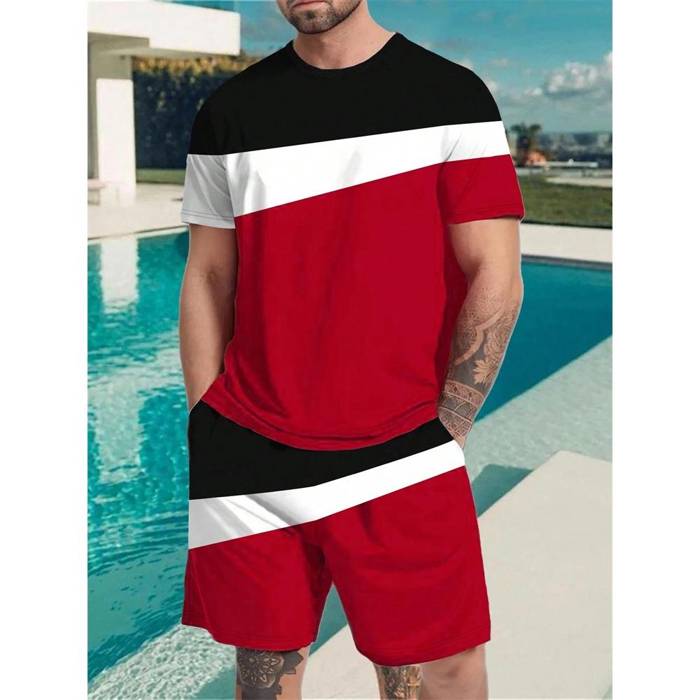 Tricou de vară patchwork monogramat bărbați gât rotund mânecă scurtă pantaloni scurți cu șnur trening îmbrăcăminte fotografie stradală în aer liber