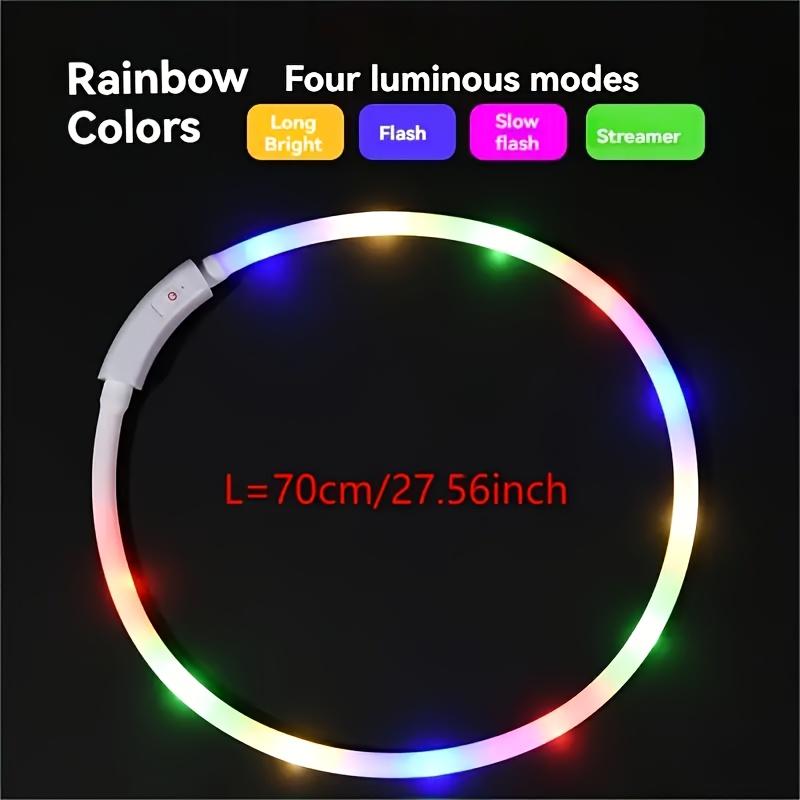 Adjustable USB Rechargeable LED Dog Collar Multi-Color Soft 4 Flashing Modes Cut- to- Fit Design for Nighttime Safety Visibility