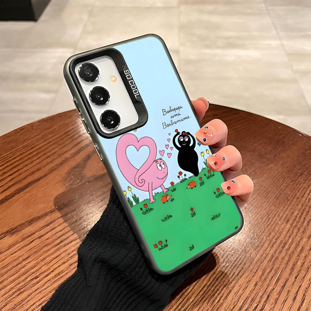 Cute Barbapapa Cartoon Phone Case For Samsung Galaxy S25 S24 S23 S22 S21 S20 Note20 Ultra Plus Fe Colored Silver Cover