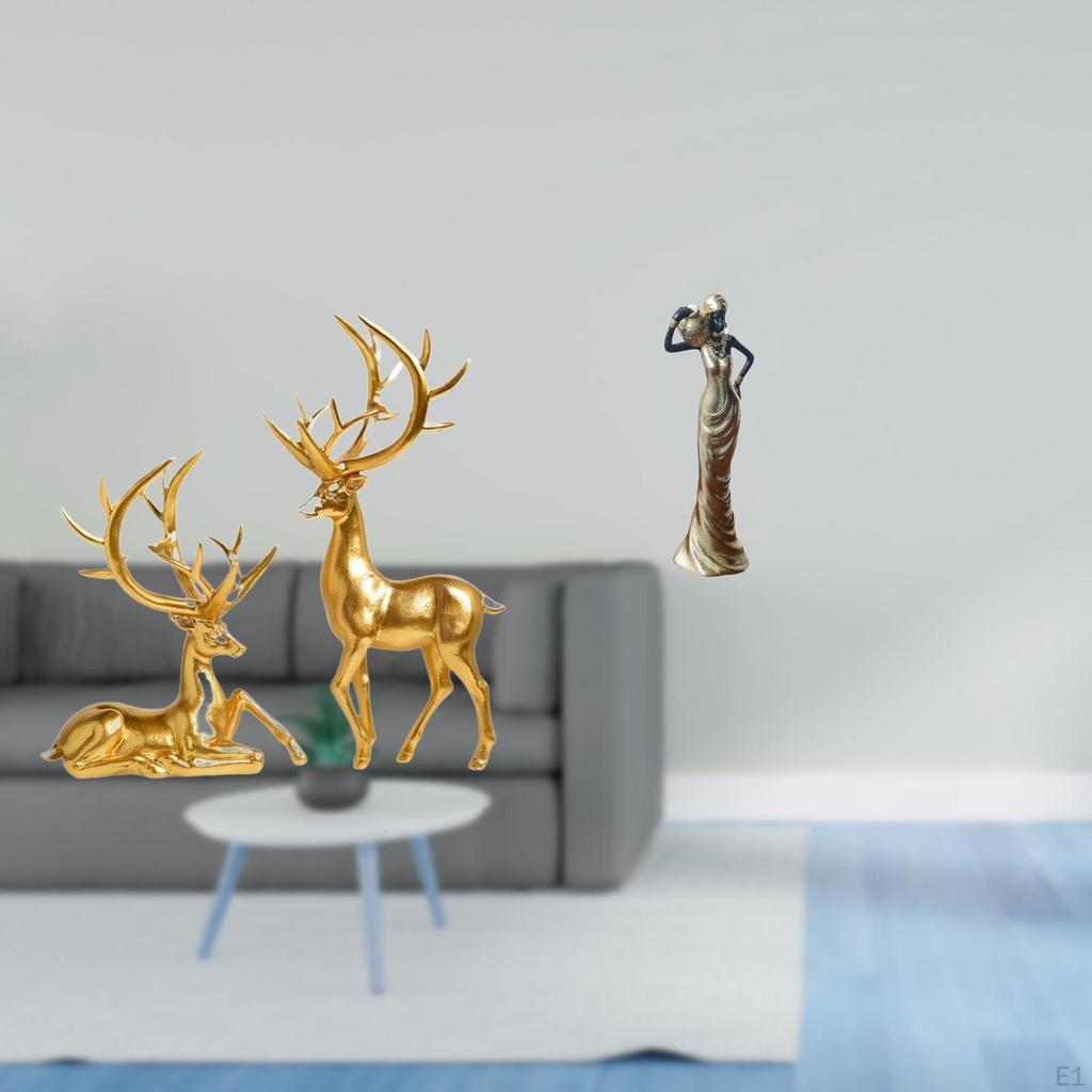 Resin Deer Figurines And African Tribal Lady Statue Decorative Sculptures for Living Room Bedroom