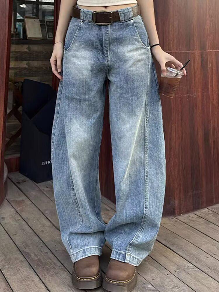 

Женские ретро джинсы-шаровары прямого кроя на осень - спортивные уличные брюки с широкими штанинами 2XL: Height 155-165CM (133-145 lbs)