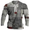 Vintage Multi Color Plaid Splicing 3D Print Men's T-shirts Autumn New Long Sleeve Tops Daily T Shirt For Man Patchwor Clothing