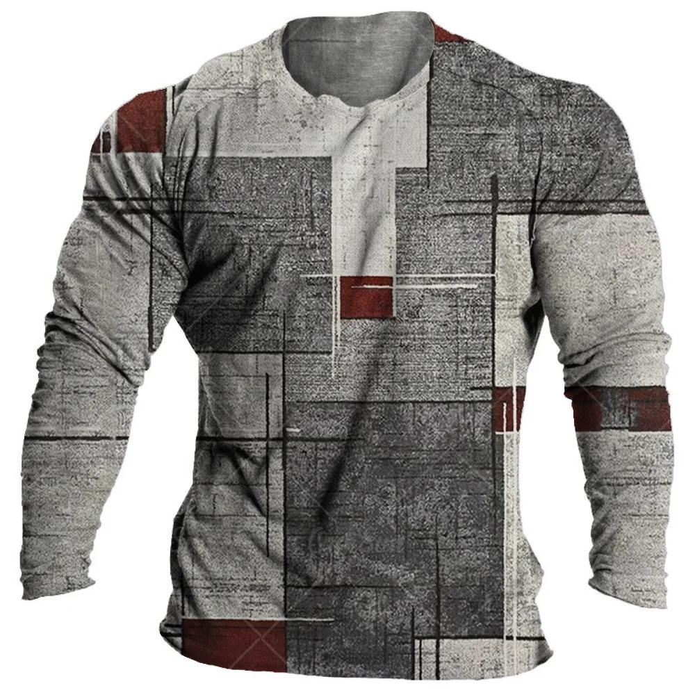 Vintage Multi color Plaid splicing 3D Print Men's T-shirts Autumn New Long Sleeve Tops Daily T Shirt For Man Patchwor Clothing