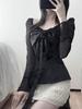 Spring 2026 Women's Slim French Bow Satin Bandeau Chiffon Shirt