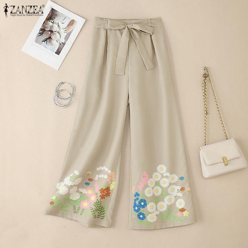 ZANZEA Womens Loose Casual Floral Print Long Pants
