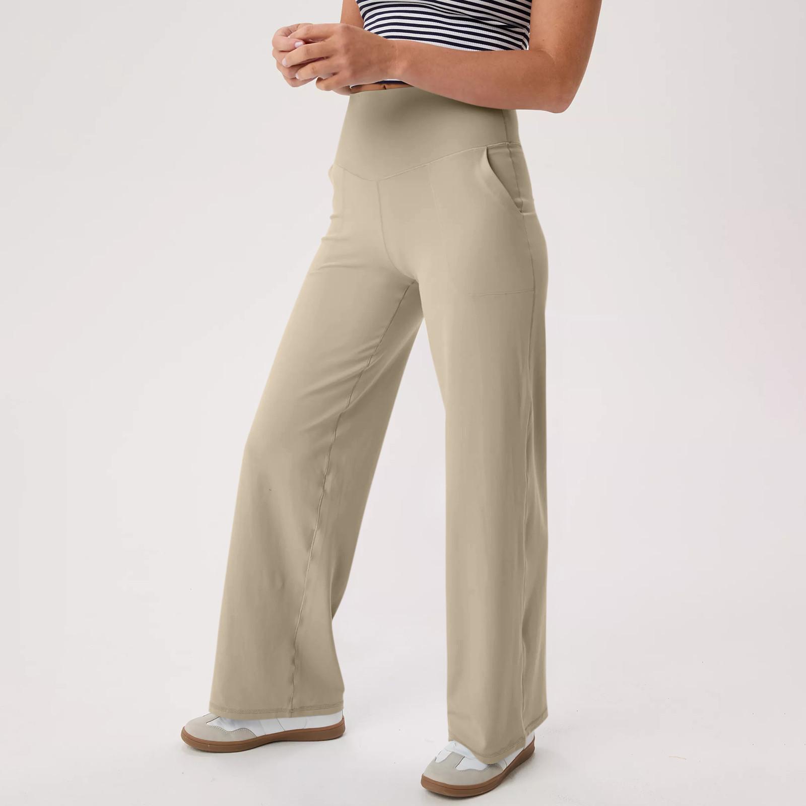 

Широкие брюки для женщин, брюки для йоги, спортивные штаны с высокой талией и карманами, эластичные брюки, удобные спортивные спортивные штаны для тренировок L хаки